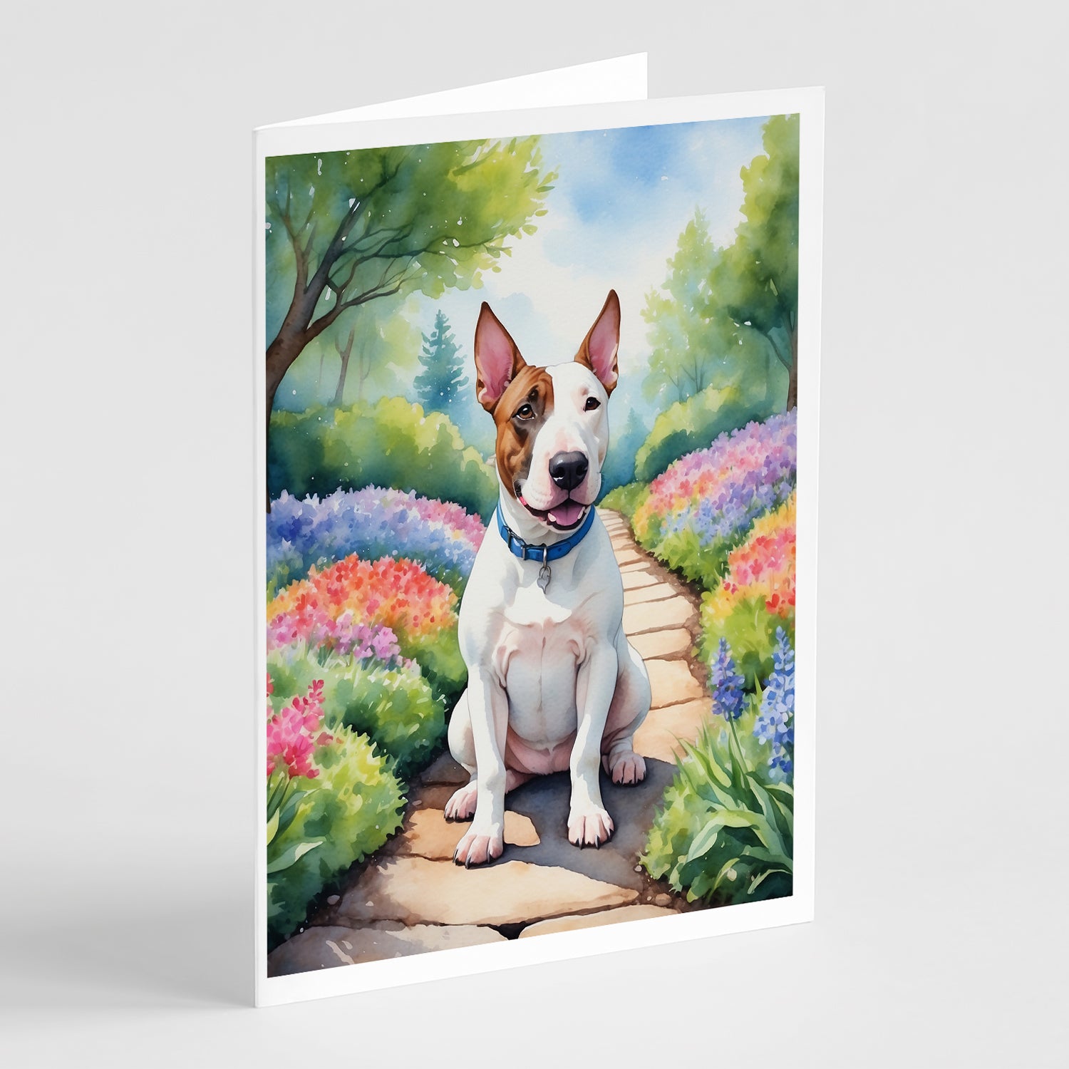 Buy this English Bull Terrier Spring Path Greeting Cards Pack of 8