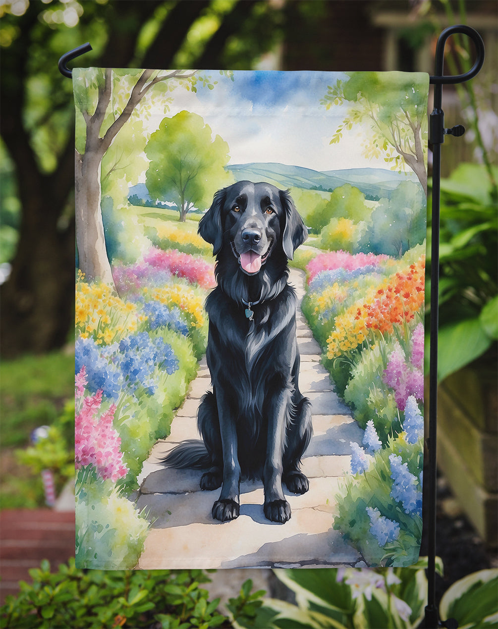 Flat-Coated Retriever Spring Path Garden Flag