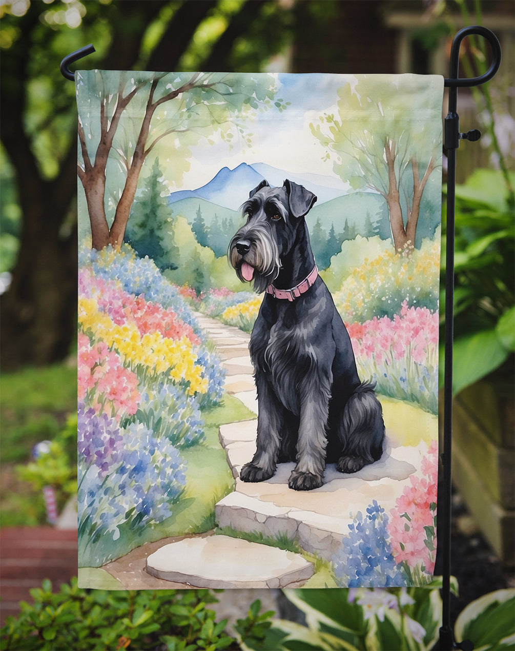 Giant Schnauzer Spring Path Garden Flag