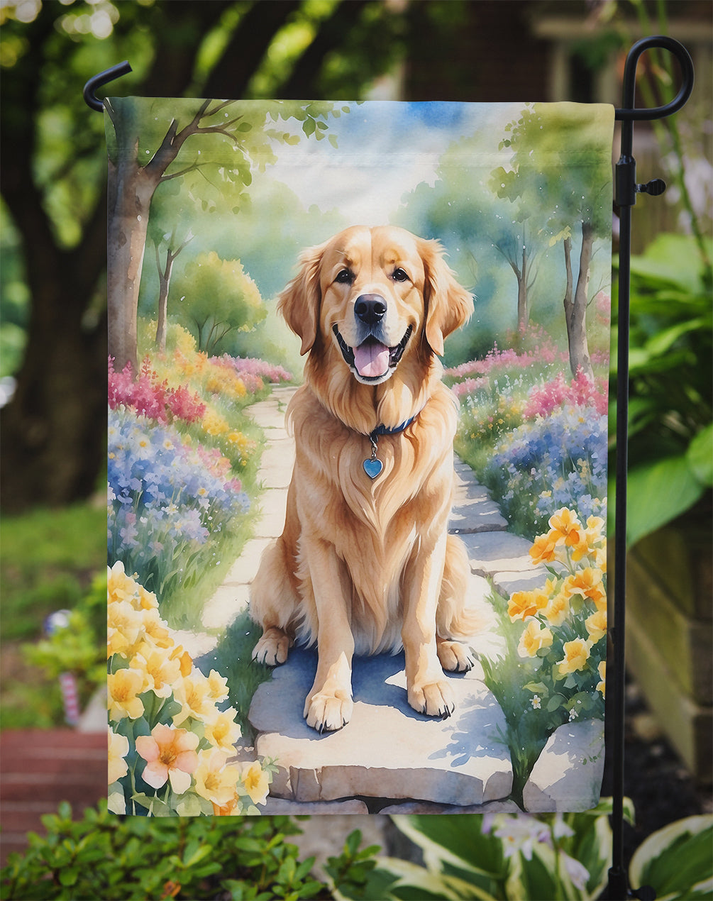 Golden Retriever Spring Path Garden Flag