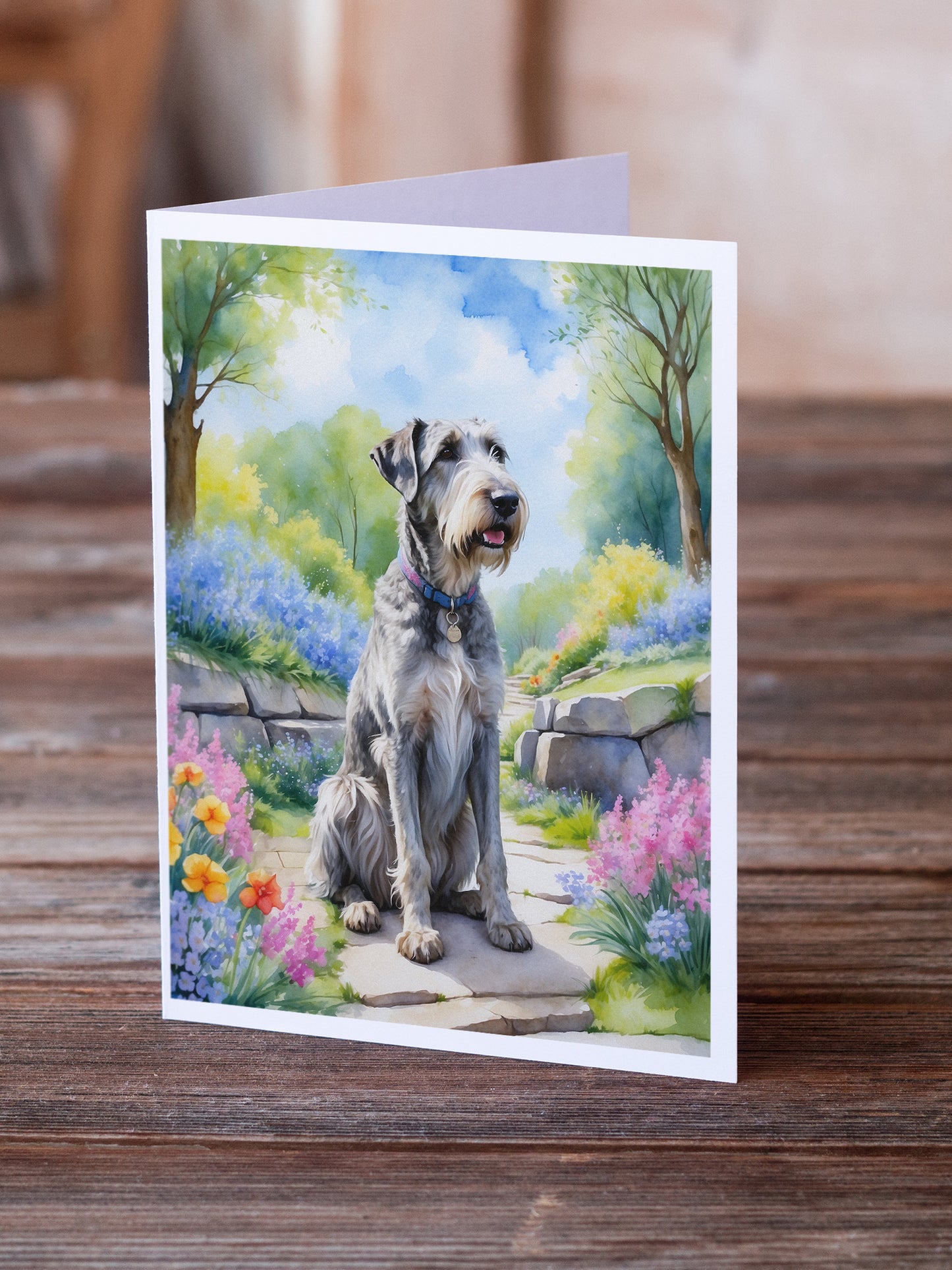 Irish Wolfhound Spring Path Greeting Cards Pack of 8