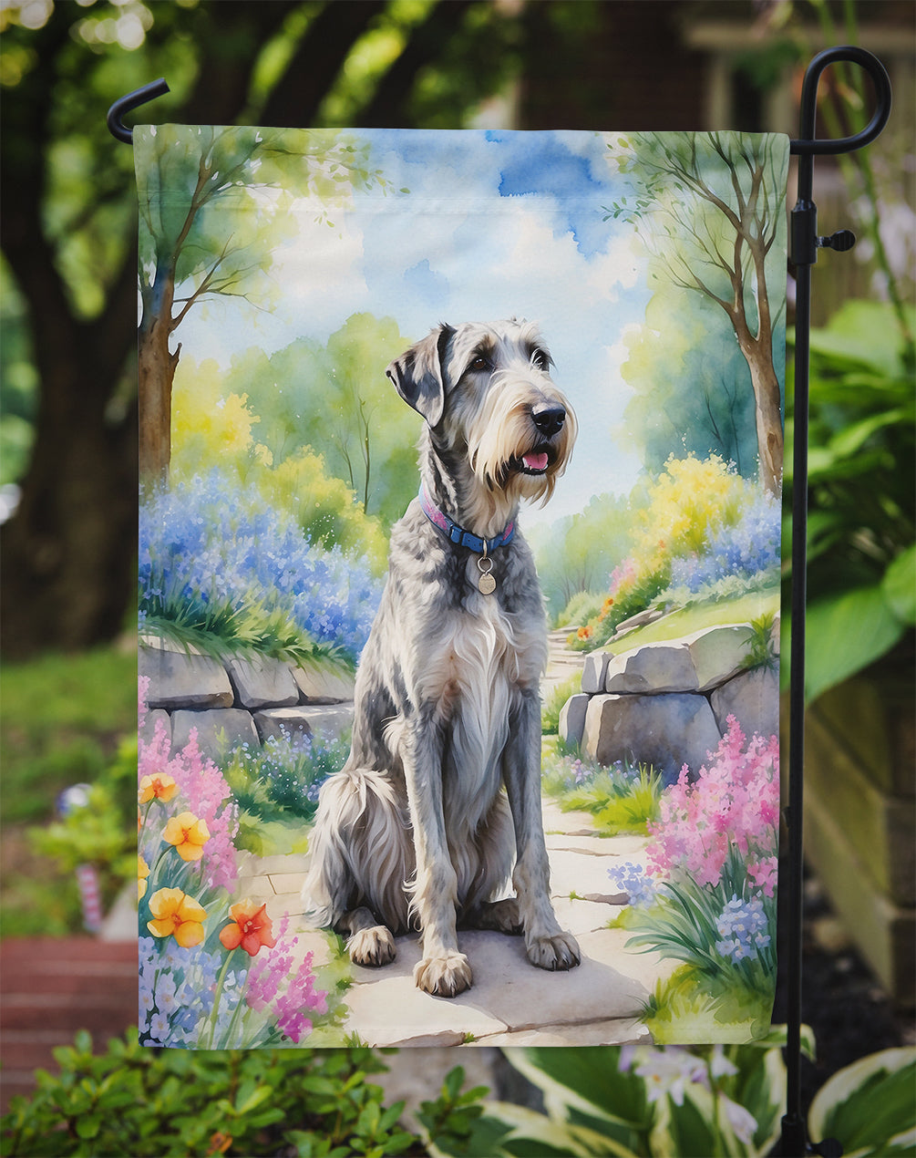 Irish Wolfhound Spring Path Garden Flag