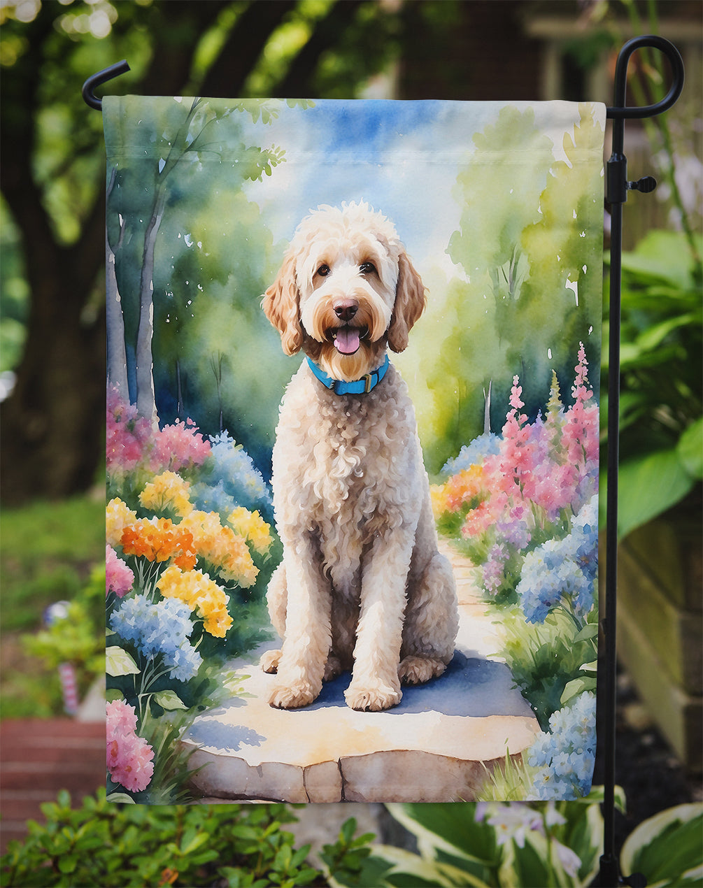 Labradoodle Spring Path Garden Flag