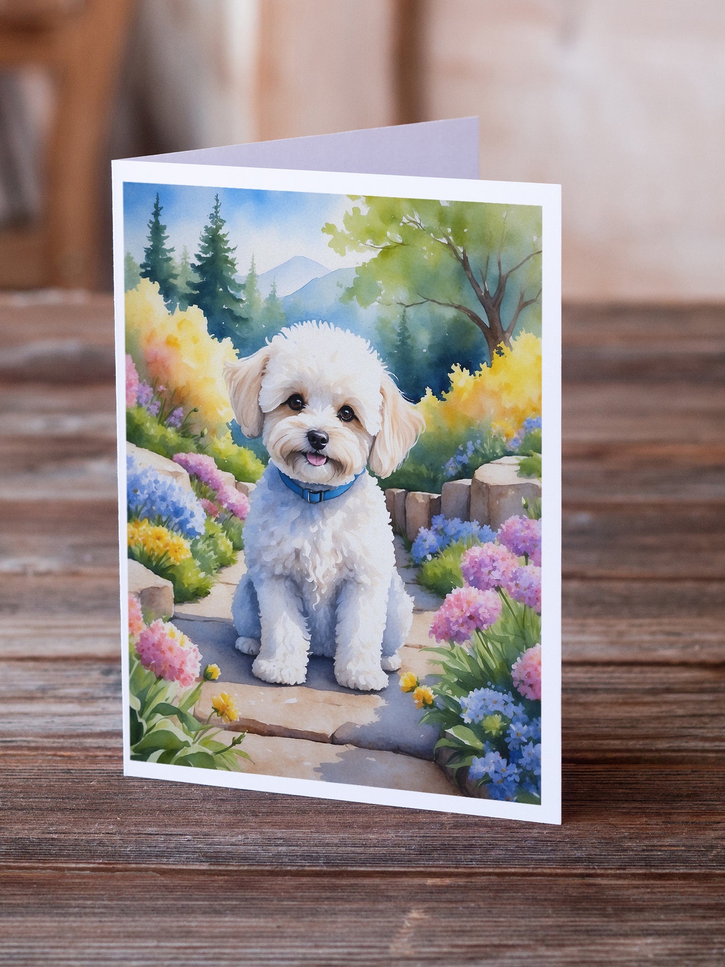 Maltipoo Spring Path Greeting Cards Pack of 8