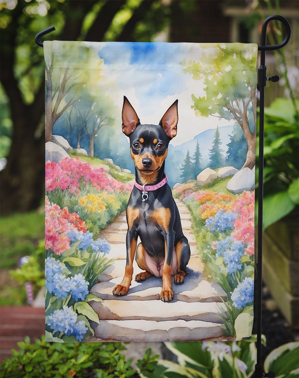 Miniature Pinscher Spring Path Garden Flag