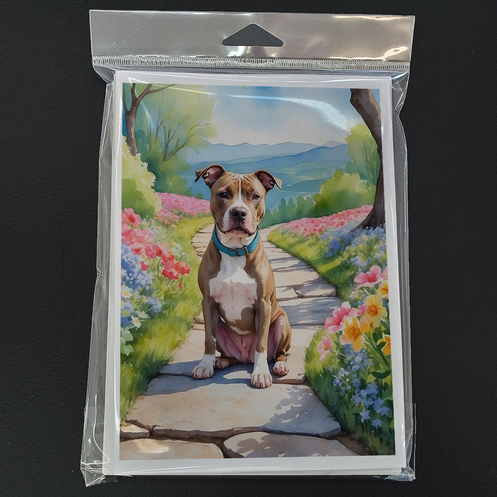 Pit Bull Terrier Spring Path Greeting Cards Pack of 8