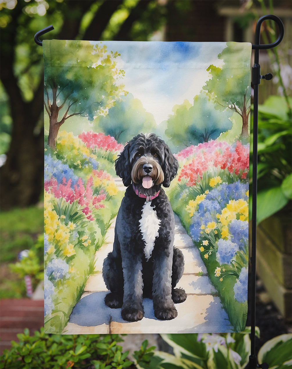 Portuguese Water Dog Spring Path Garden Flag