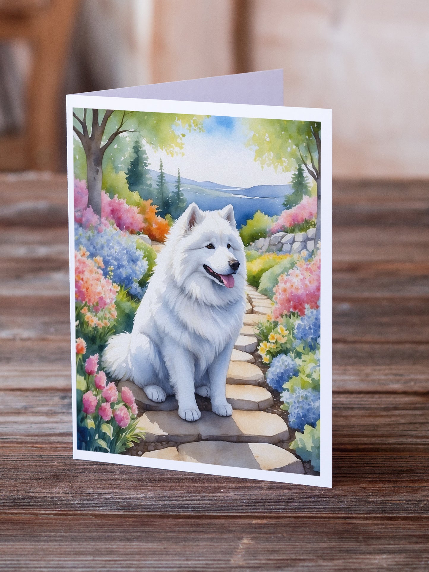 Samoyed Spring Path Greeting Cards Pack of 8