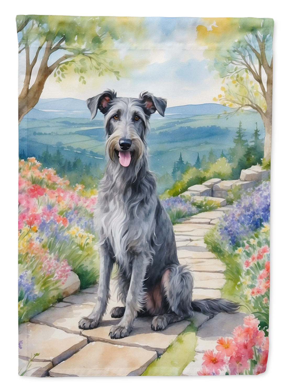Buy this Scottish Deerhound Spring Path House Flag