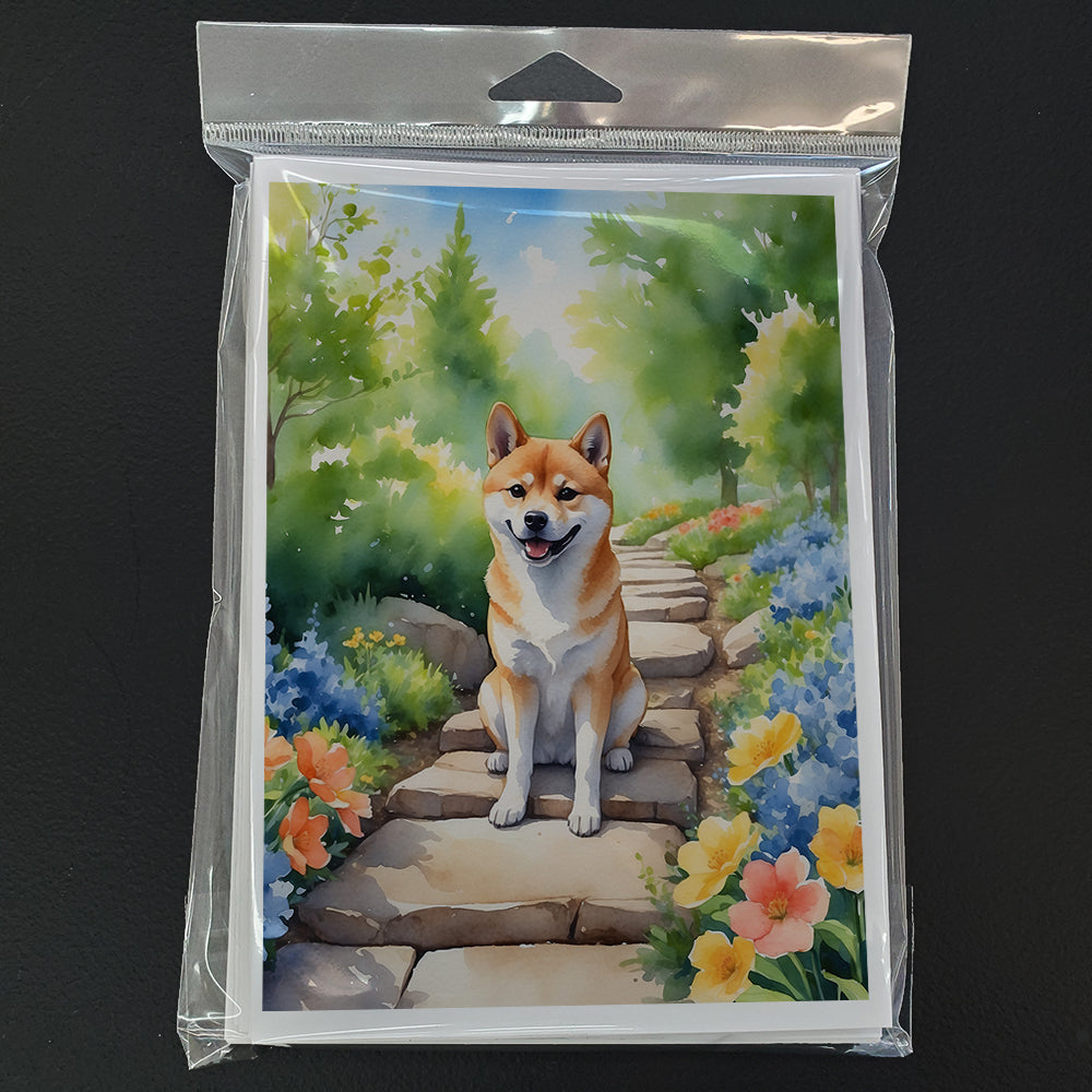 Shiba Inu Spring Path Greeting Cards Pack of 8