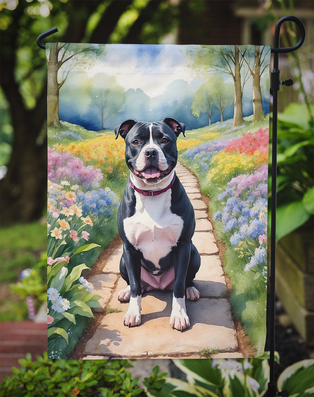 Staffordshire Bull Terrier Spring Path Garden Flag