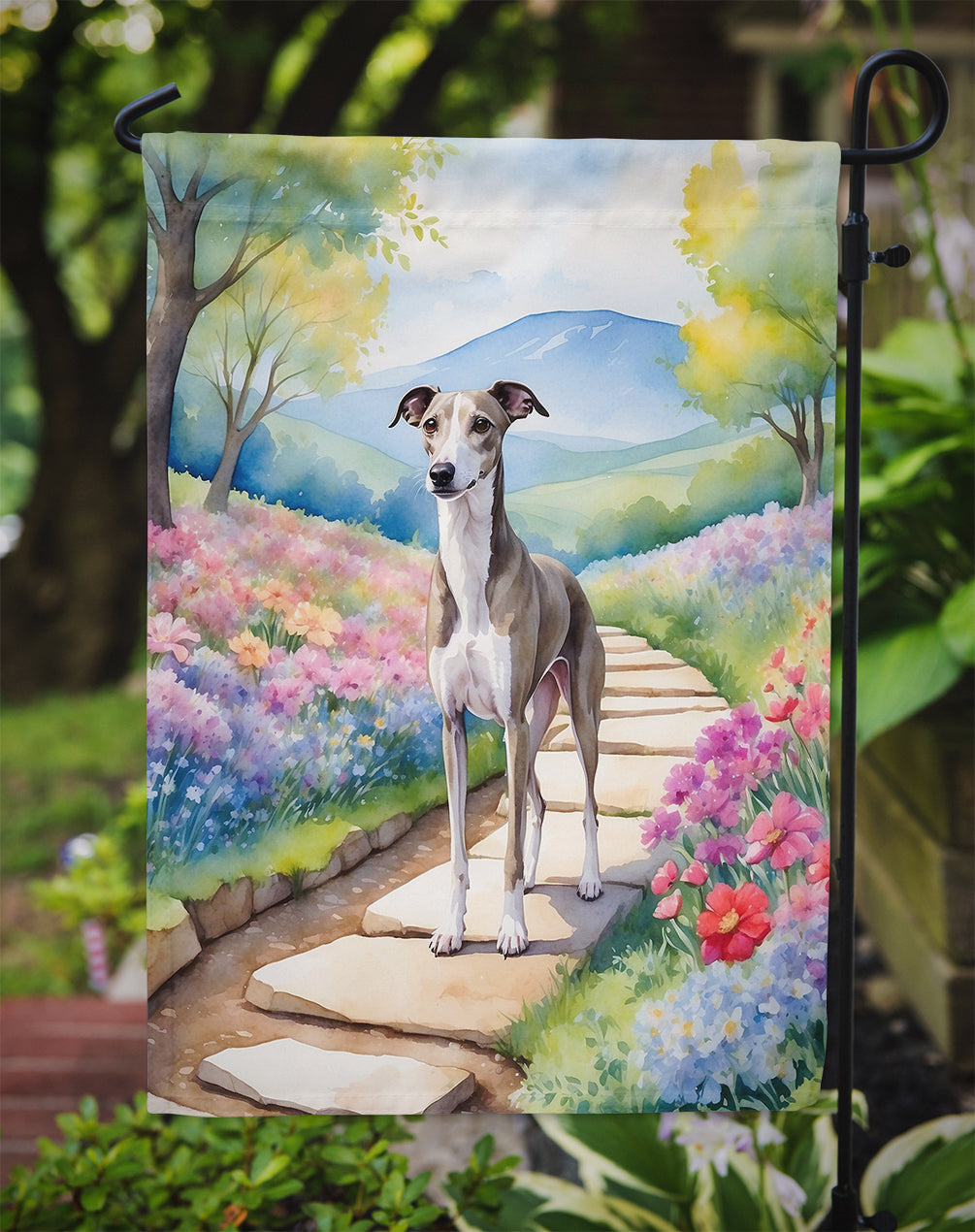 Whippet Spring Path Garden Flag