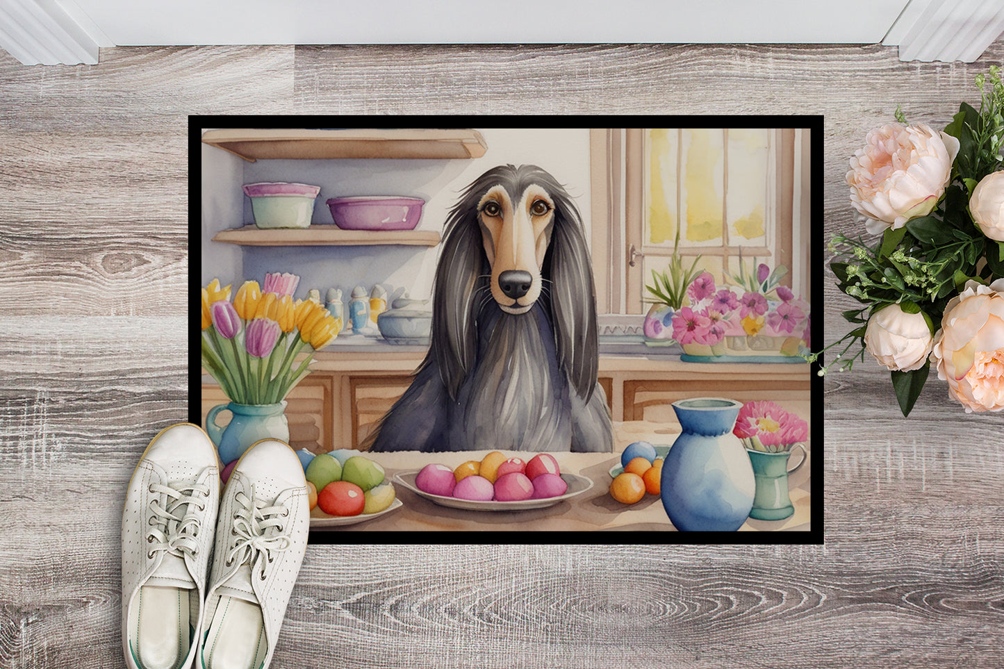 Decorating Easter Afghan Hound Doormat