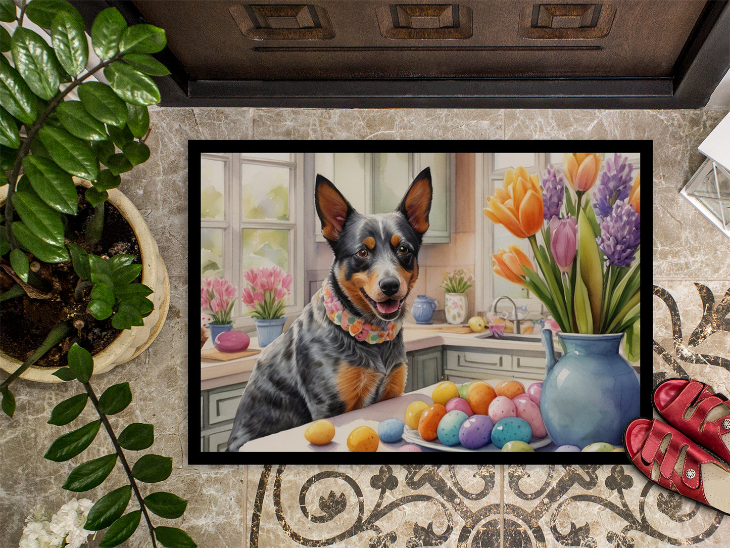 Decorating Easter Australian Cattle Dog Doormat