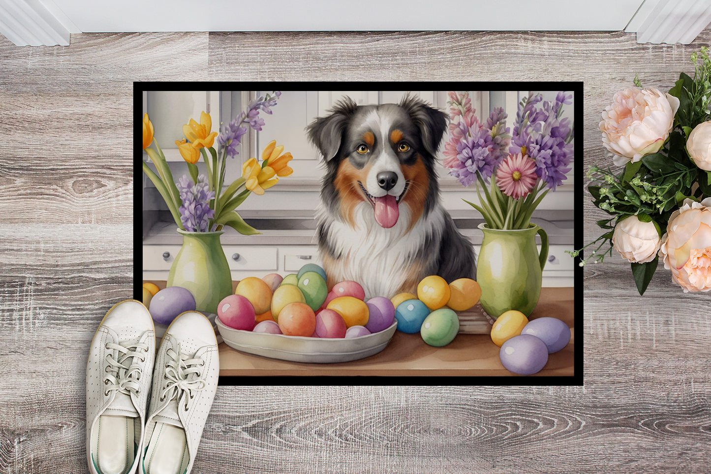 Decorating Easter Australian Shepherd Doormat