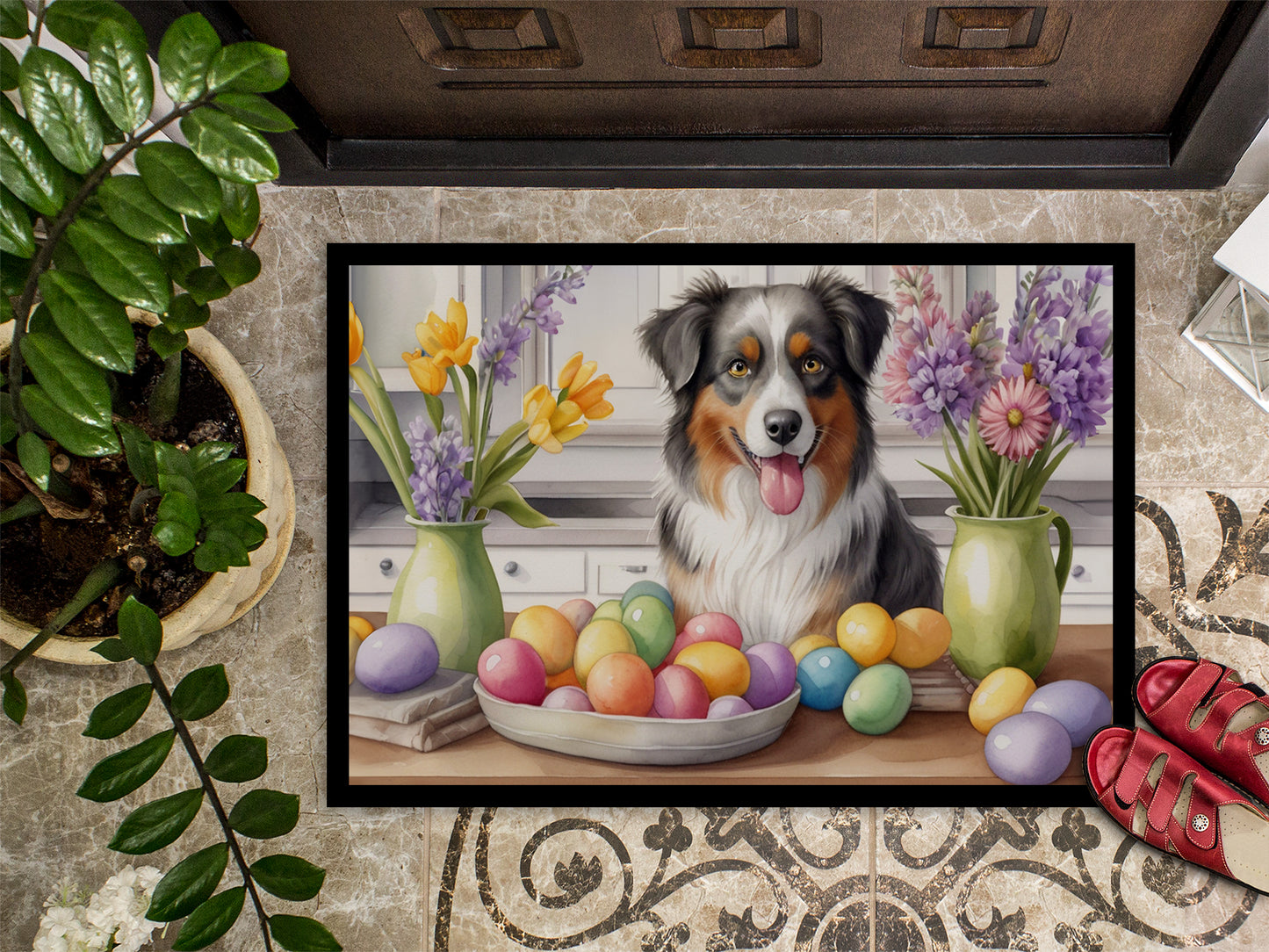 Decorating Easter Australian Shepherd Doormat