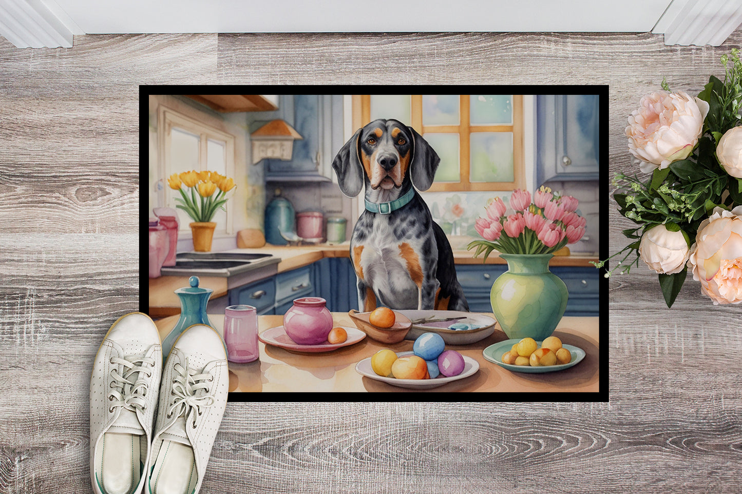 Decorating Easter Bluetick Coonhound Doormat