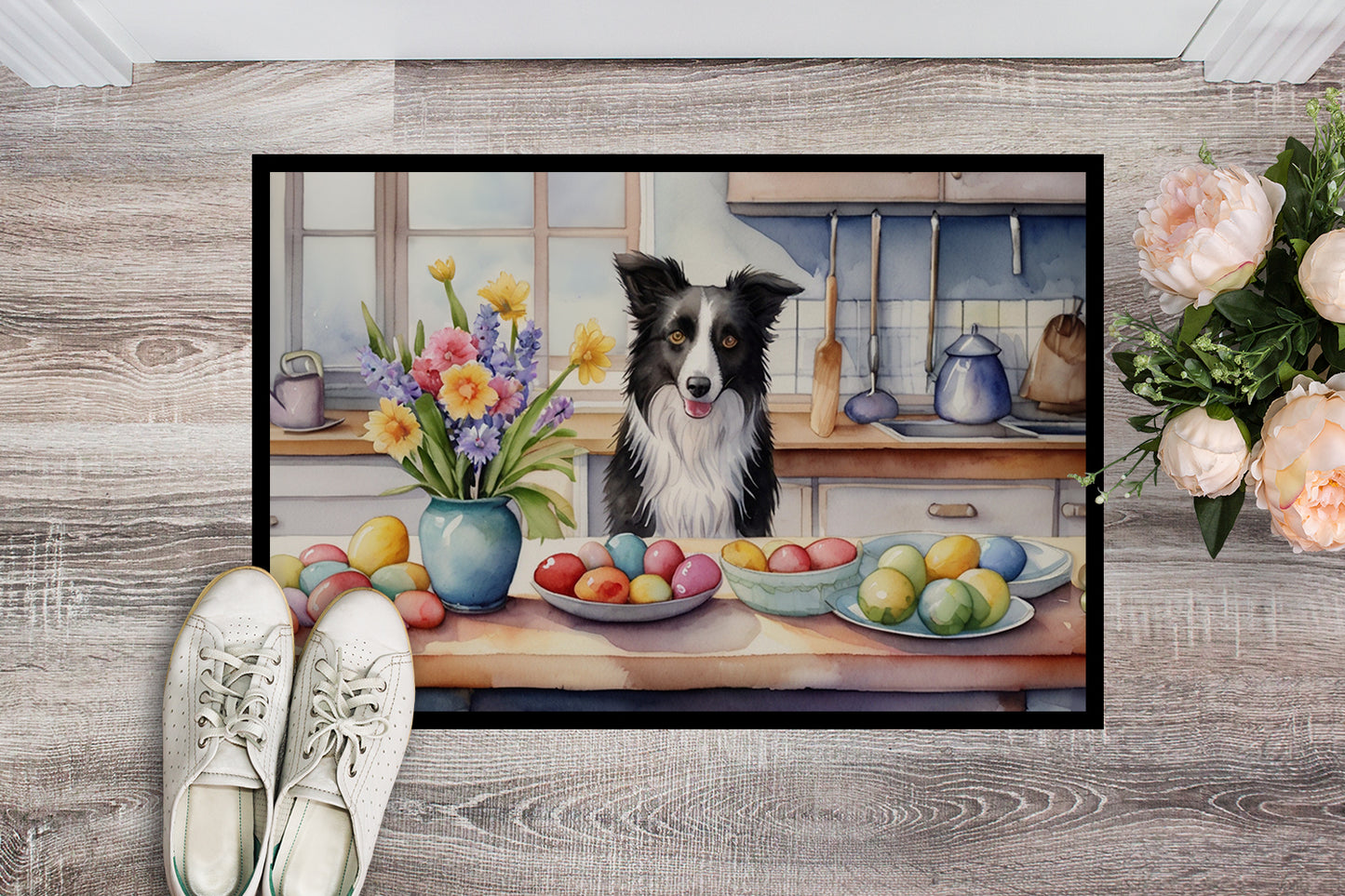 Decorating Easter Border Collie Doormat