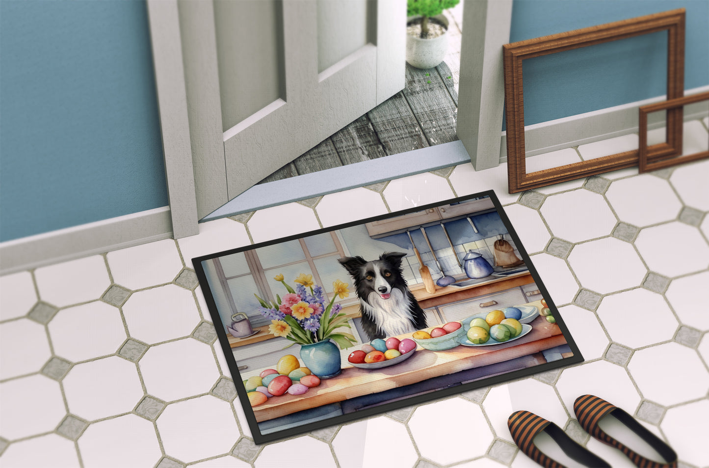 Decorating Easter Border Collie Doormat