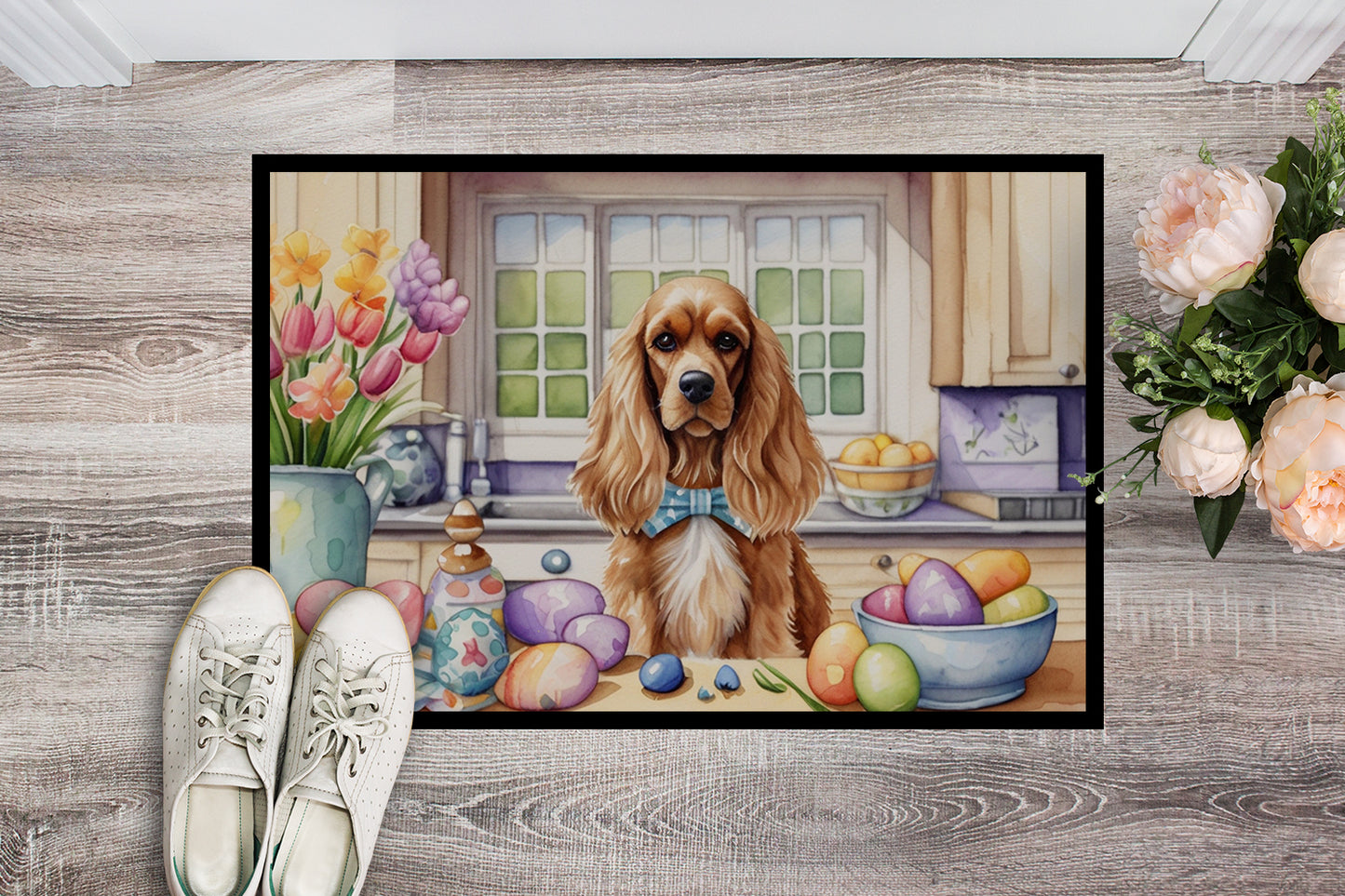 Decorating Easter Cocker Spaniel Doormat