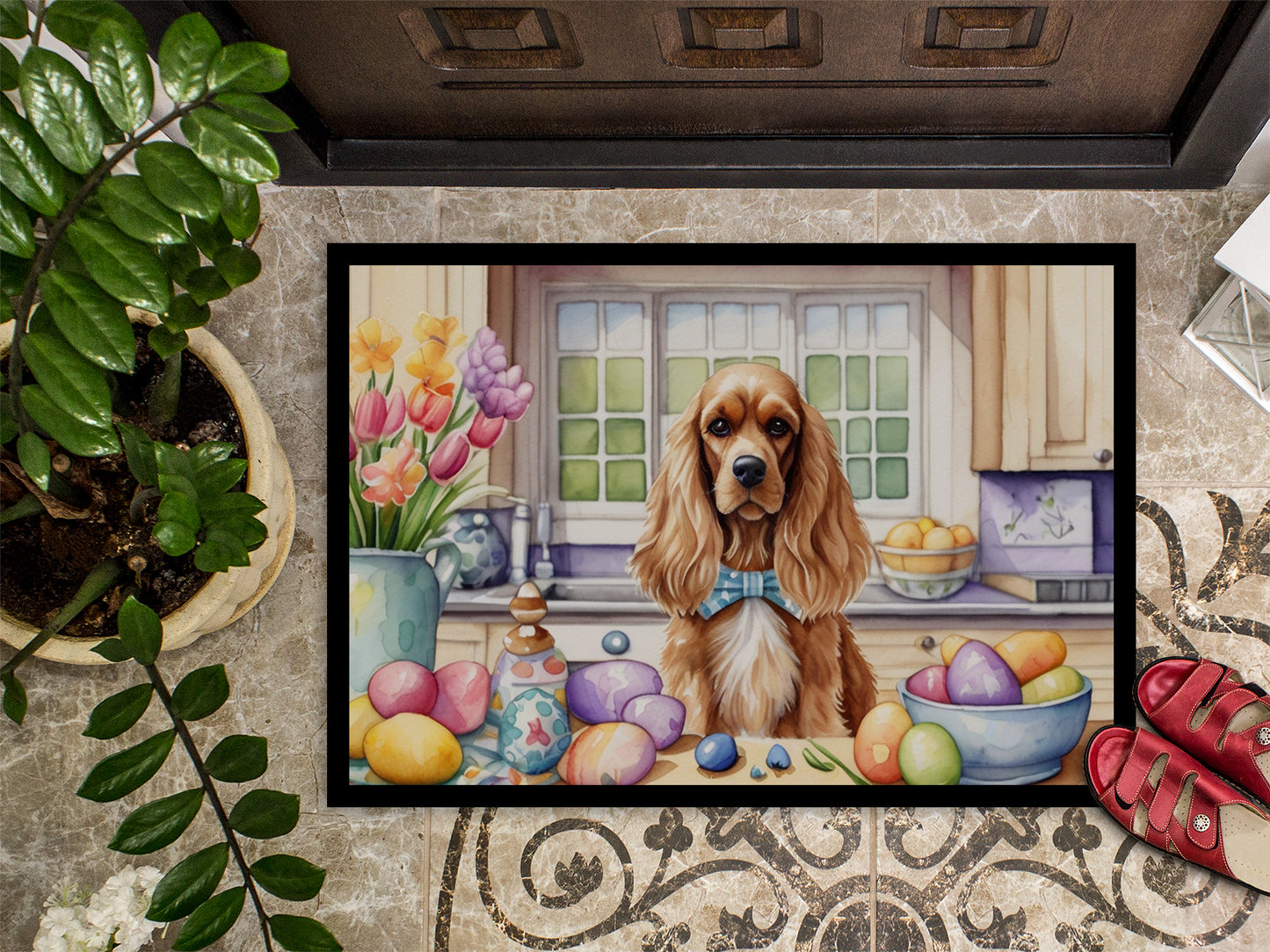 Decorating Easter Cocker Spaniel Doormat