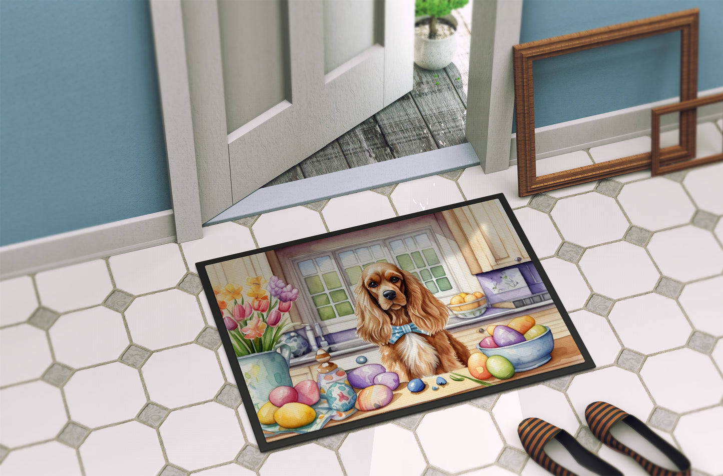 Decorating Easter Cocker Spaniel Doormat