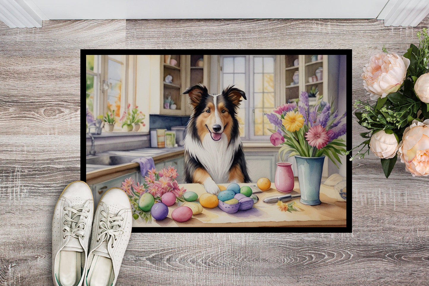 Decorating Easter Collie Doormat