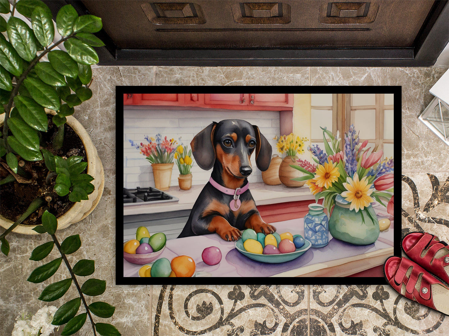 Decorating Easter Dachshund Doormat