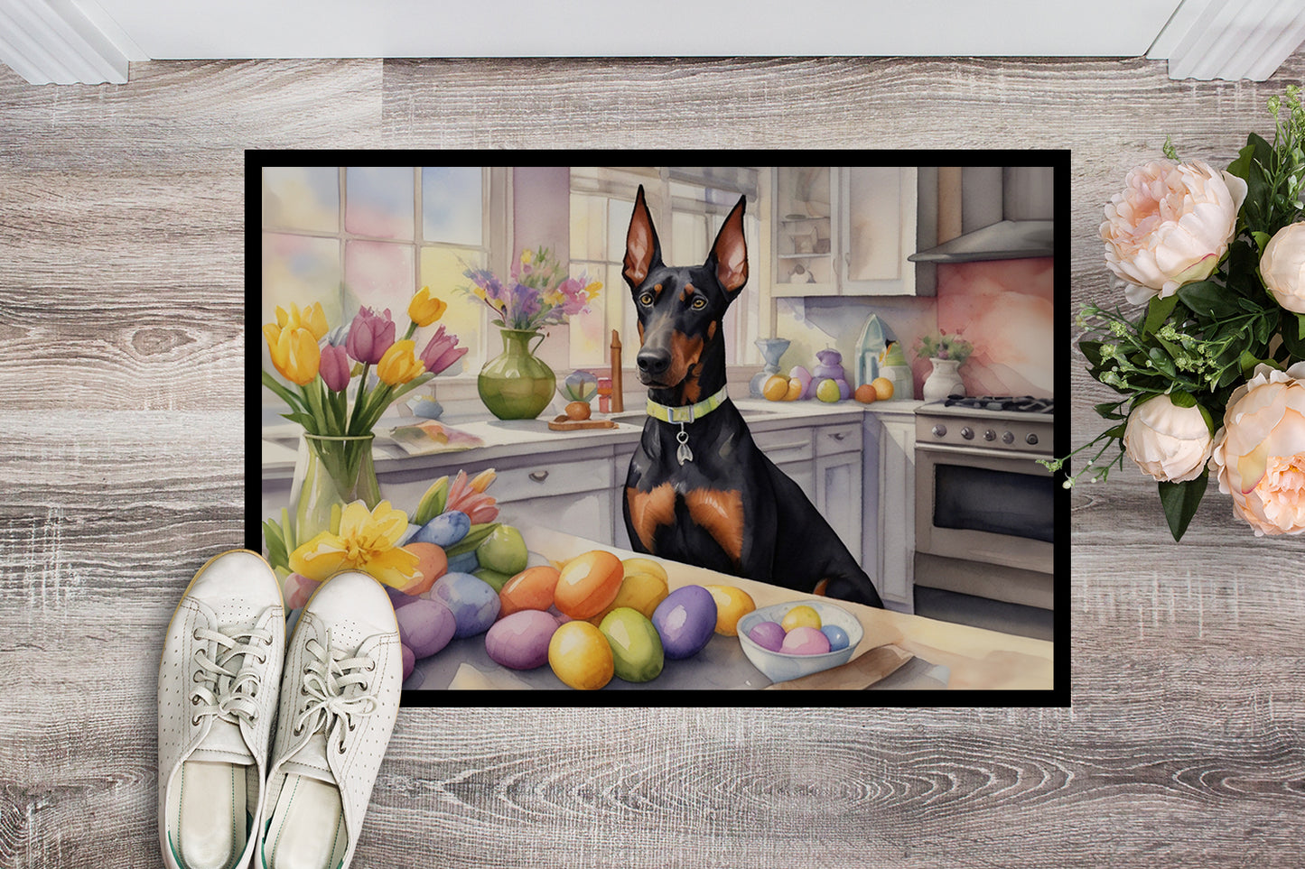 Decorating Easter Doberman Pinscher Doormat