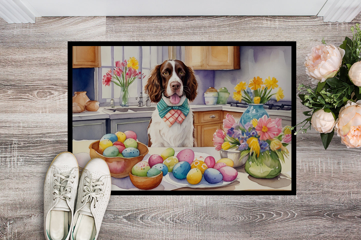 Decorating Easter English Springer Spaniel Doormat