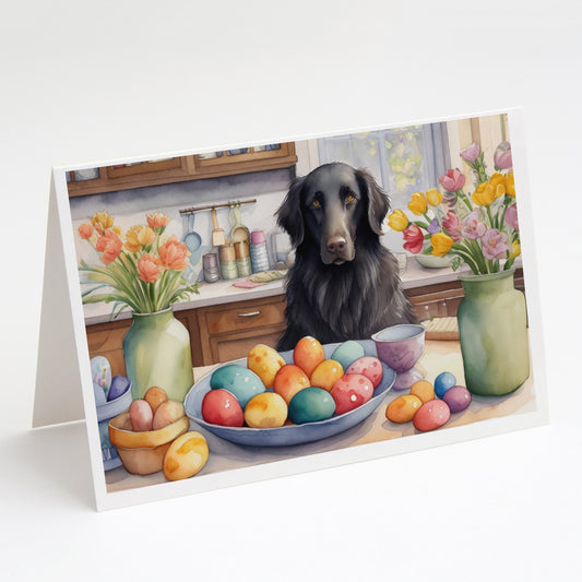 Buy this Decorating Easter Flat-Coated Retriever Greeting Cards Pack of 8