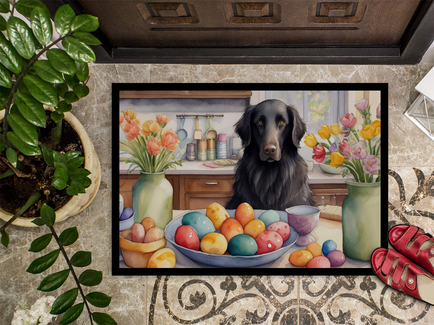 Decorating Easter Flat-Coated Retriever Doormat