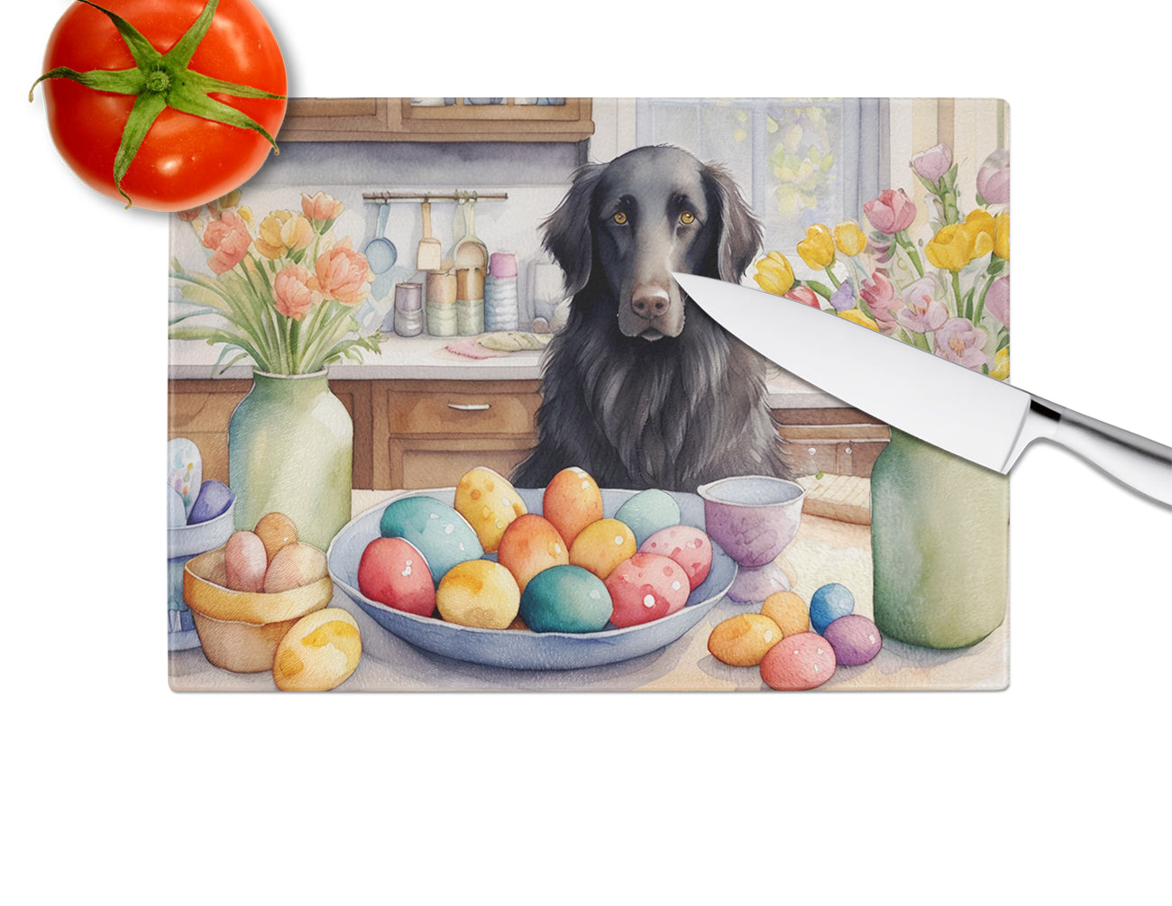 Decorating Easter Flat-Coated Retriever Glass Cutting Board