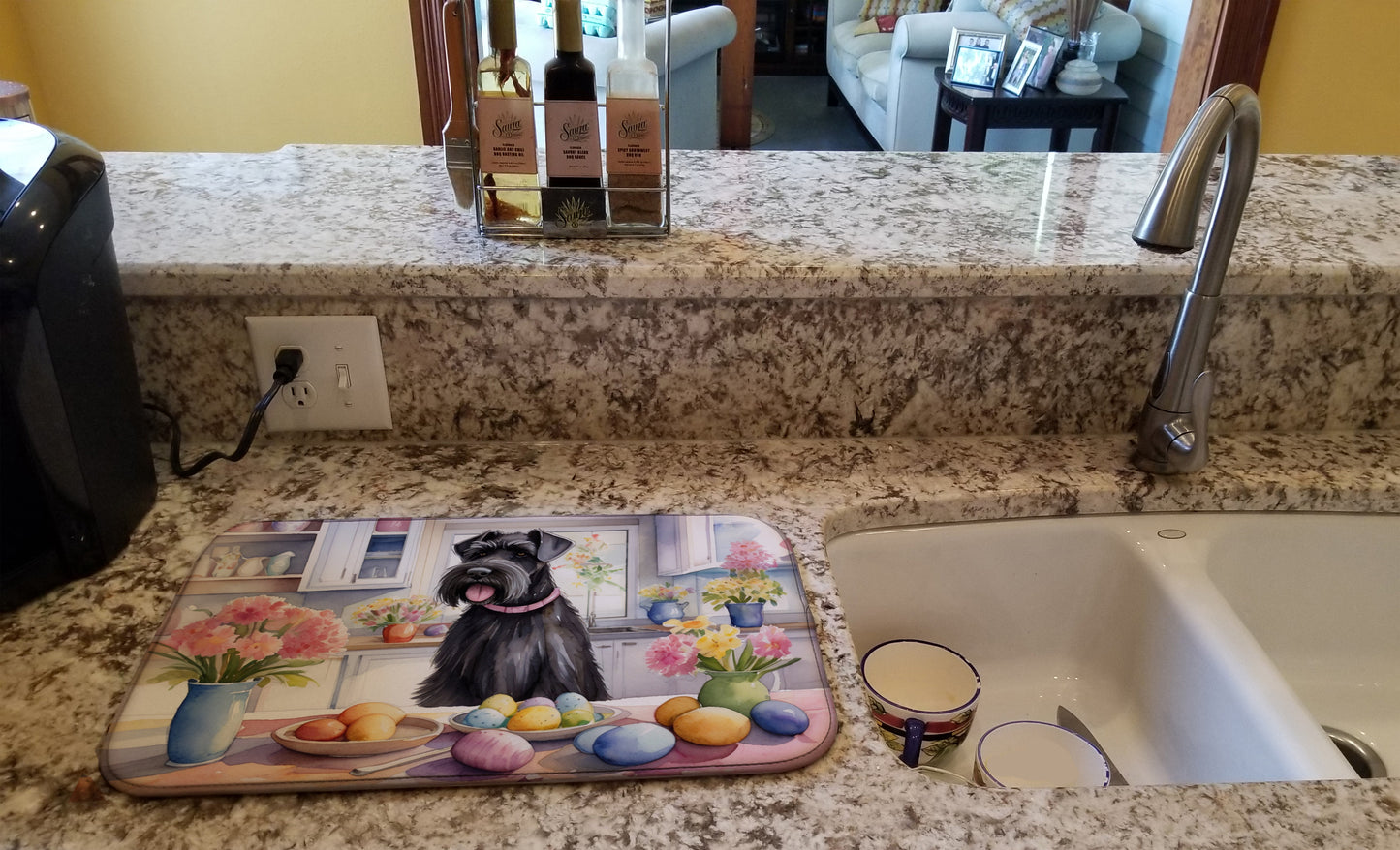 Decorating Easter Giant Schnauzer Dish Drying Mat