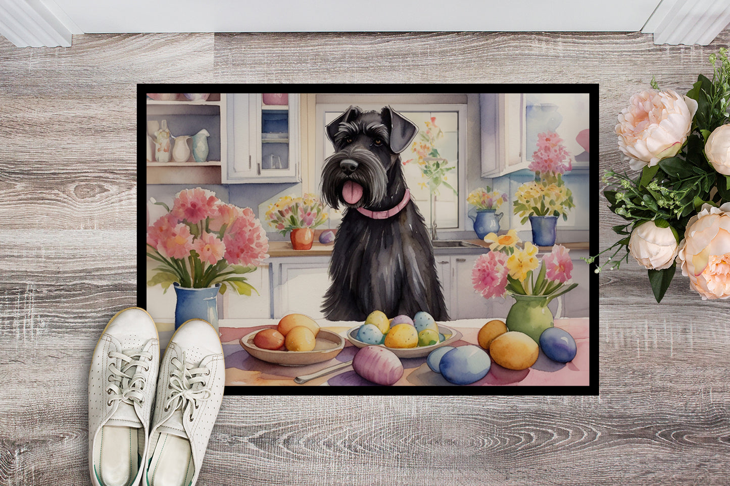 Decorating Easter Giant Schnauzer Doormat