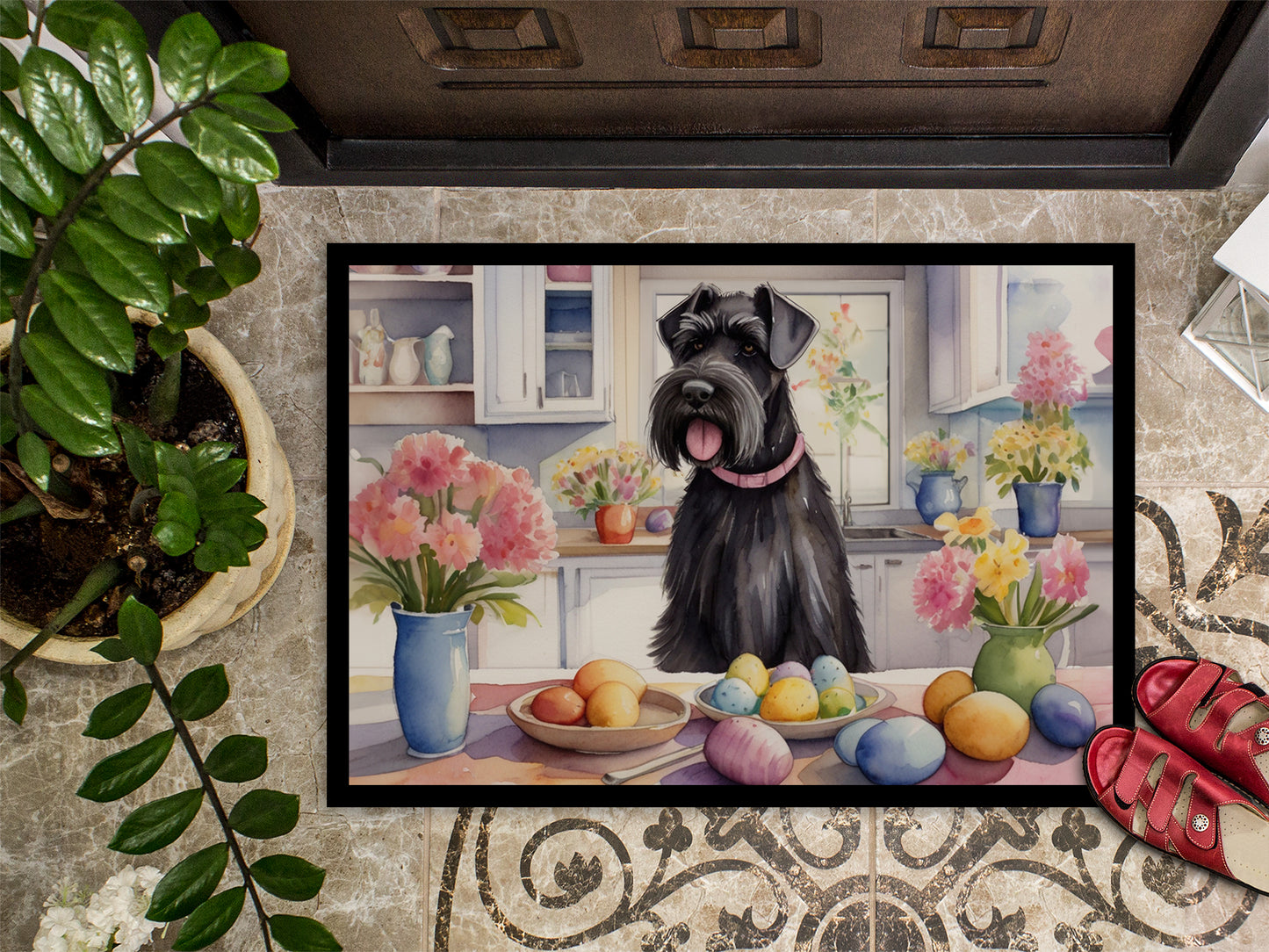 Decorating Easter Giant Schnauzer Doormat