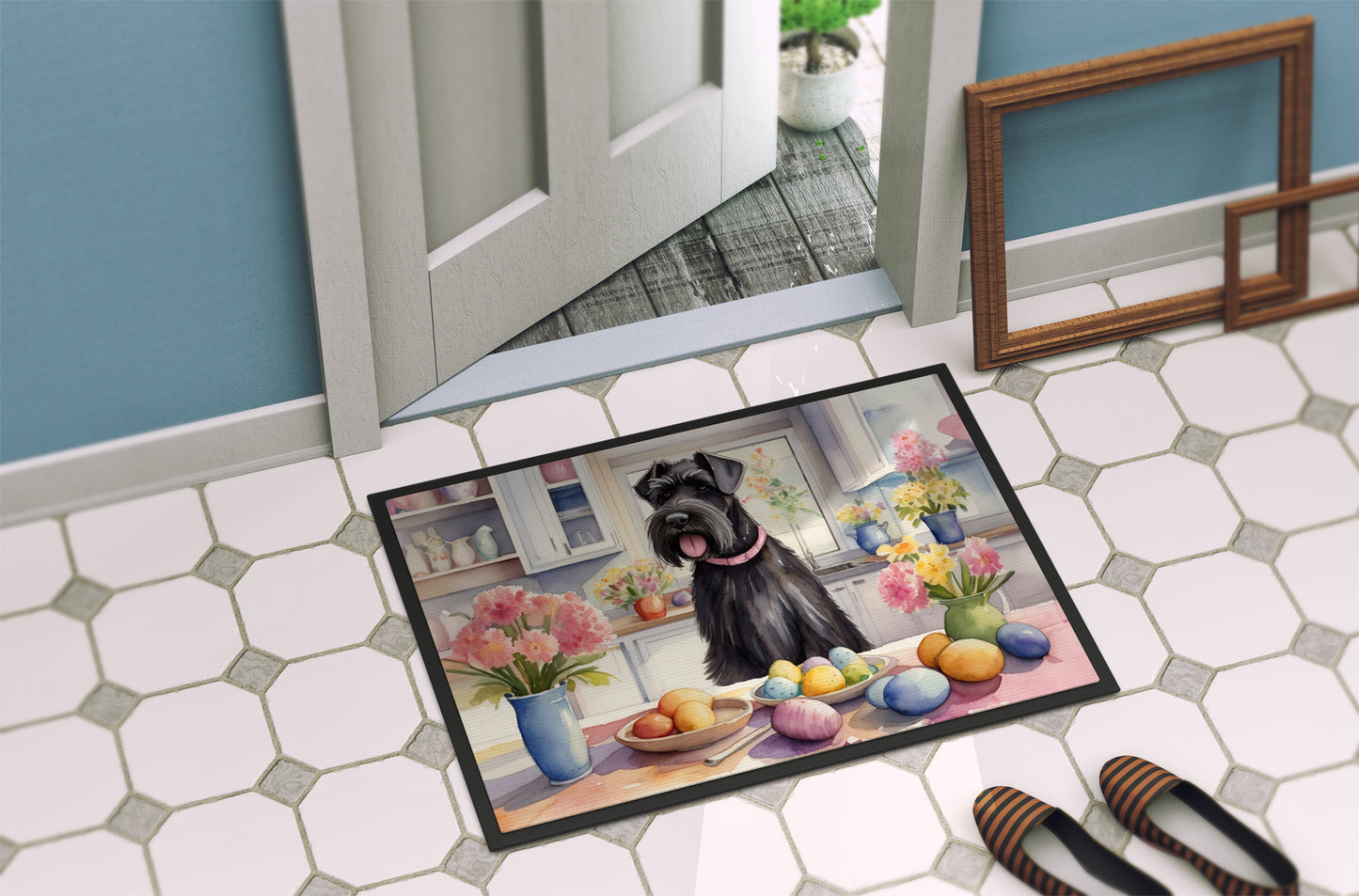 Decorating Easter Giant Schnauzer Doormat