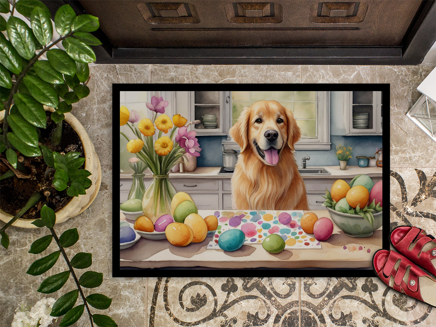 Decorating Easter Golden Retriever Doormat