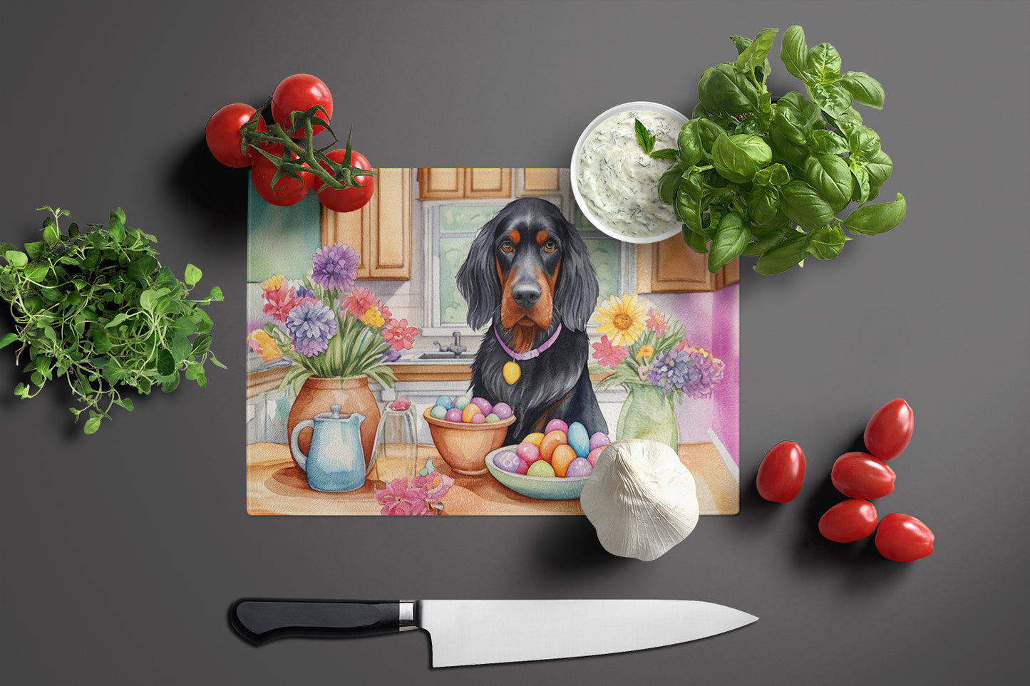 Decorating Easter Gordon Setter Glass Cutting Board