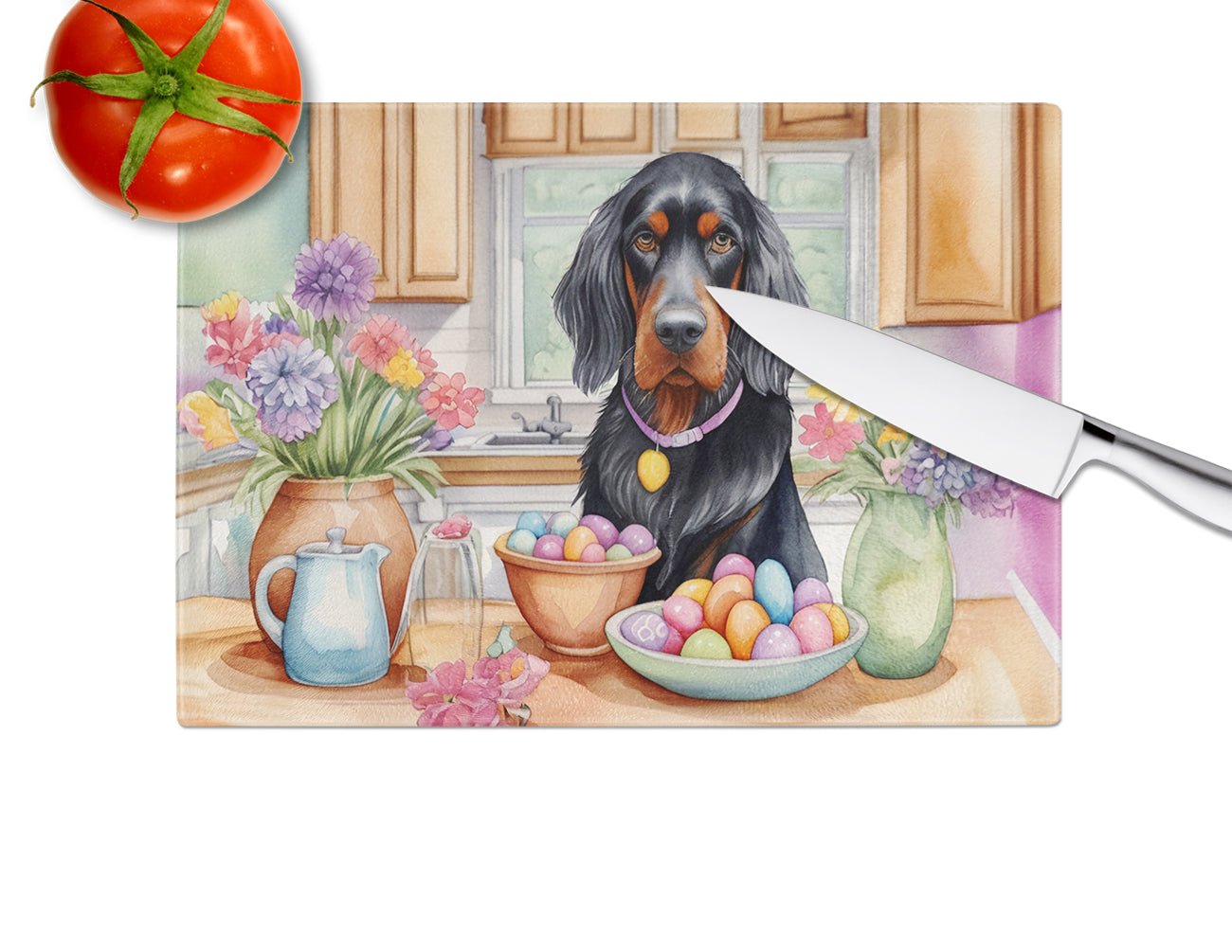 Decorating Easter Gordon Setter Glass Cutting Board