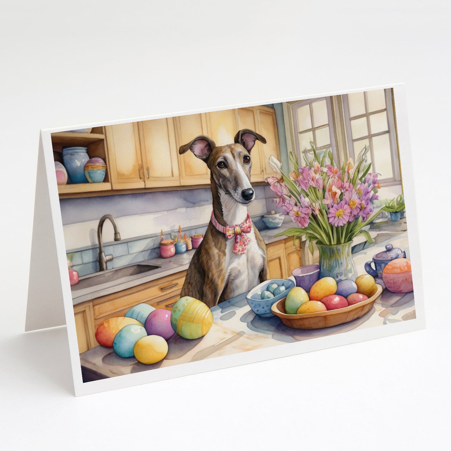 Buy this Decorating Easter Greyhound Greeting Cards Pack of 8
