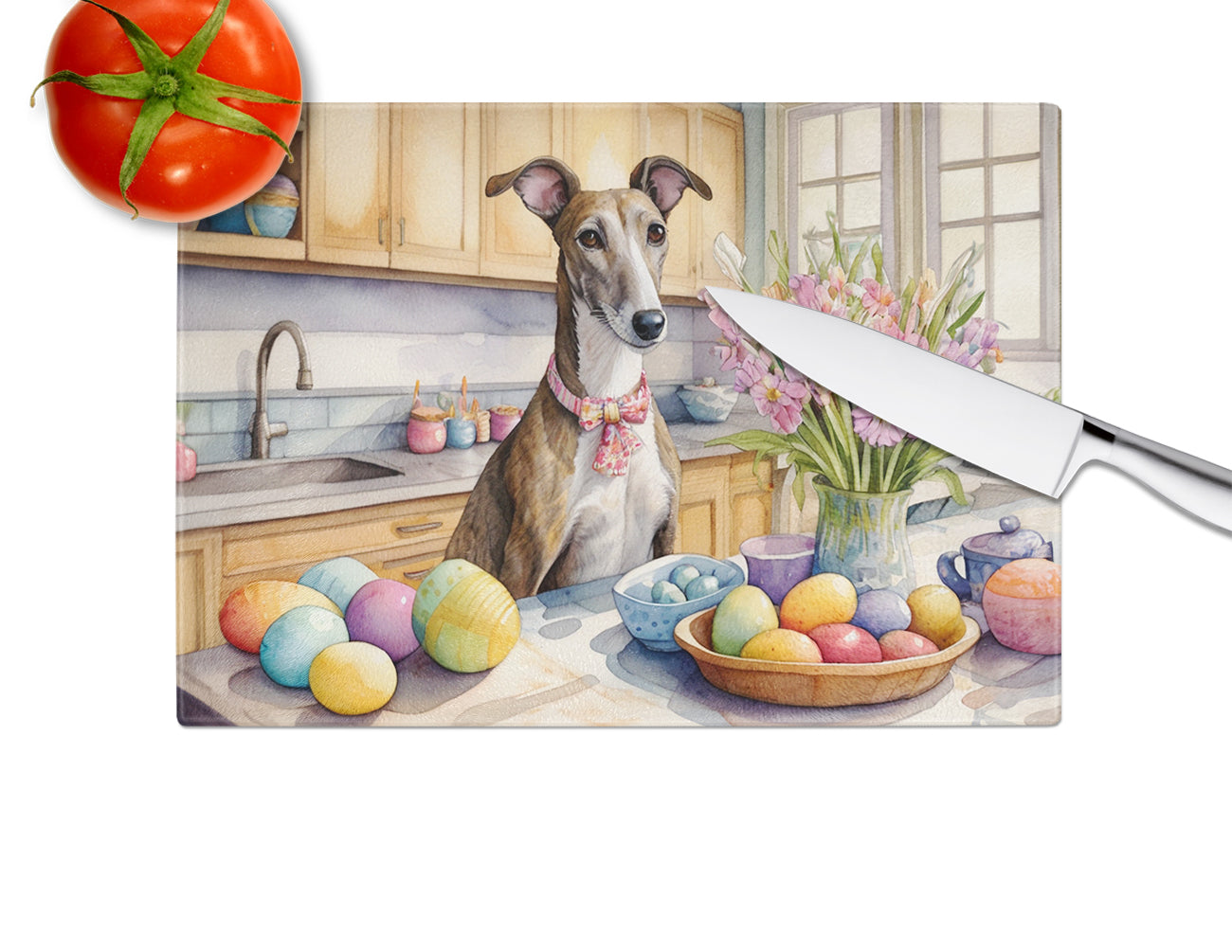 Decorating Easter Greyhound Glass Cutting Board