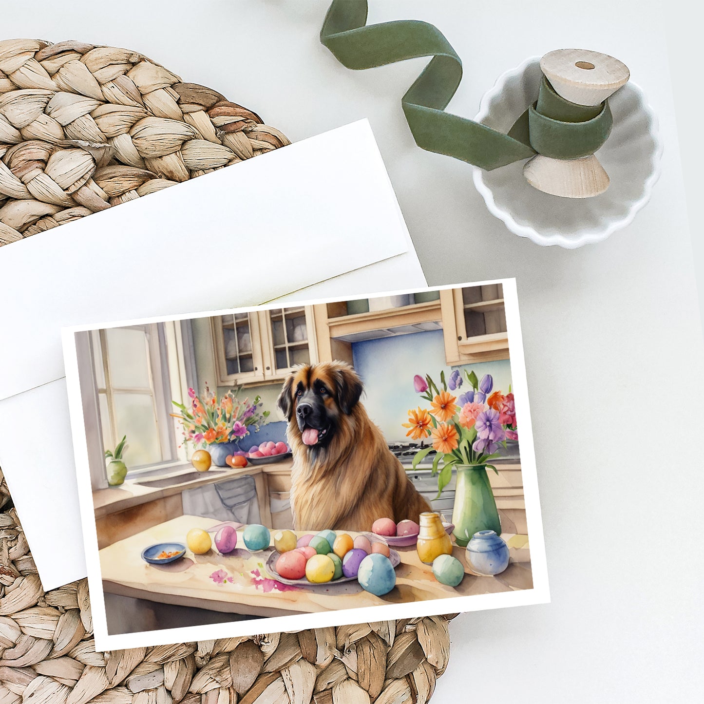 Decorating Easter Leonberger Greeting Cards Pack of 8