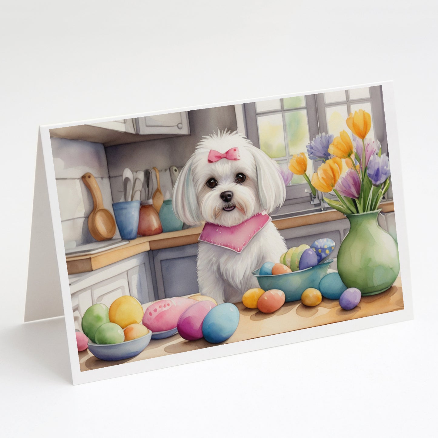 Buy this Decorating Easter Maltese Greeting Cards Pack of 8