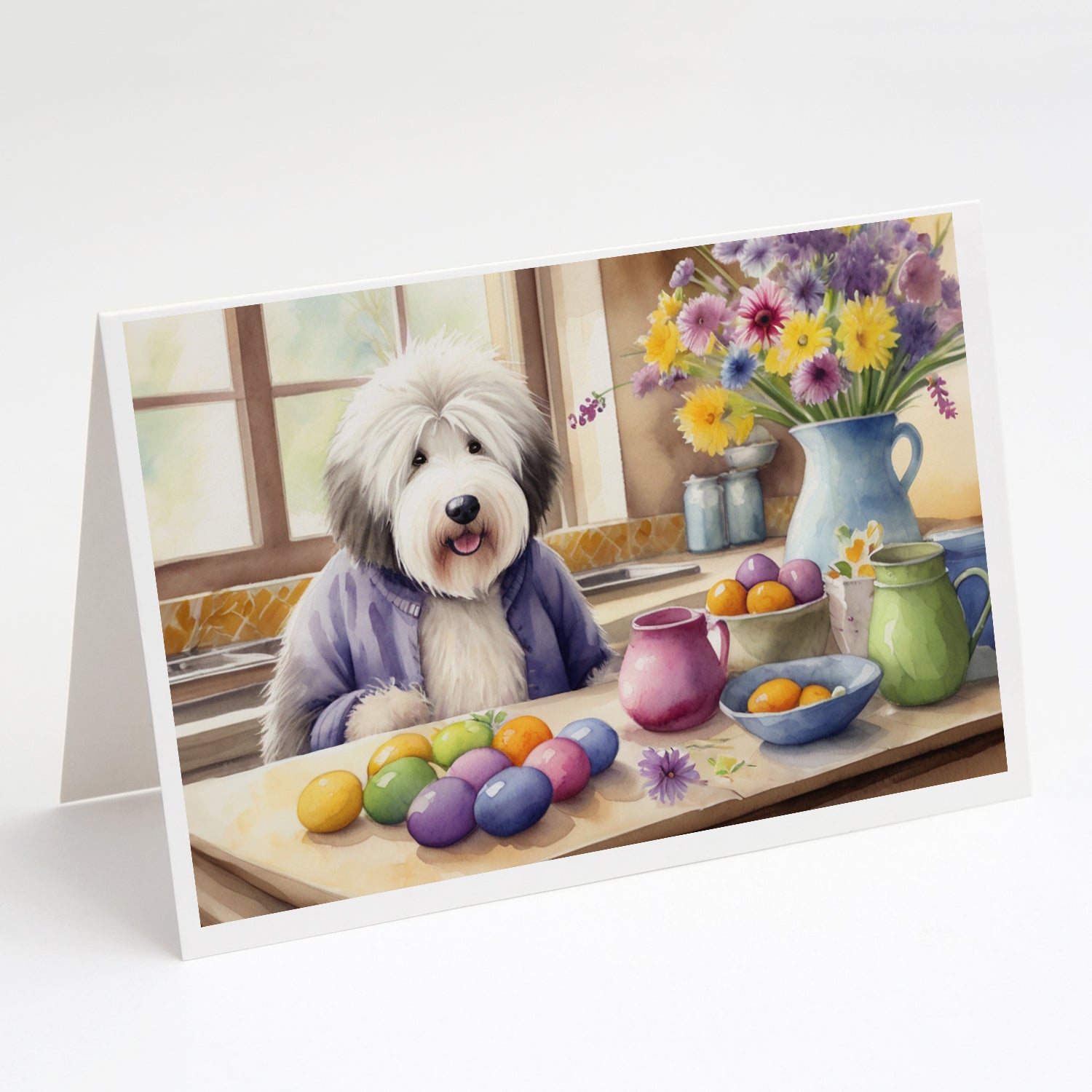 Buy this Decorating Easter Old English Sheepdog Greeting Cards Pack of 8