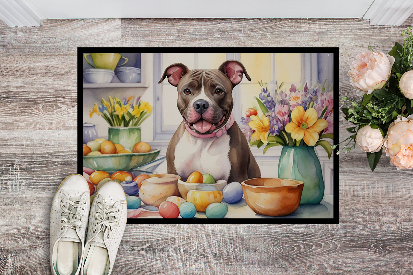 Decorating Easter Pit Bull Terrier Doormat