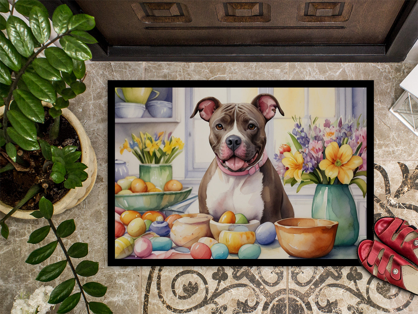 Decorating Easter Pit Bull Terrier Doormat