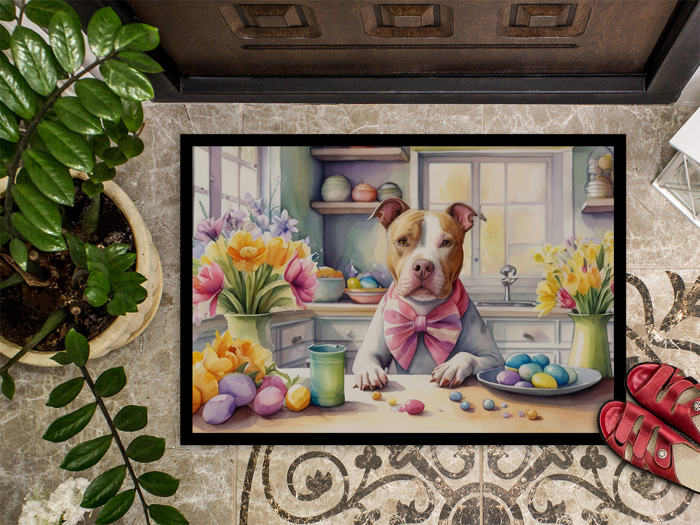 Decorating Easter Pit Bull Terrier Doormat