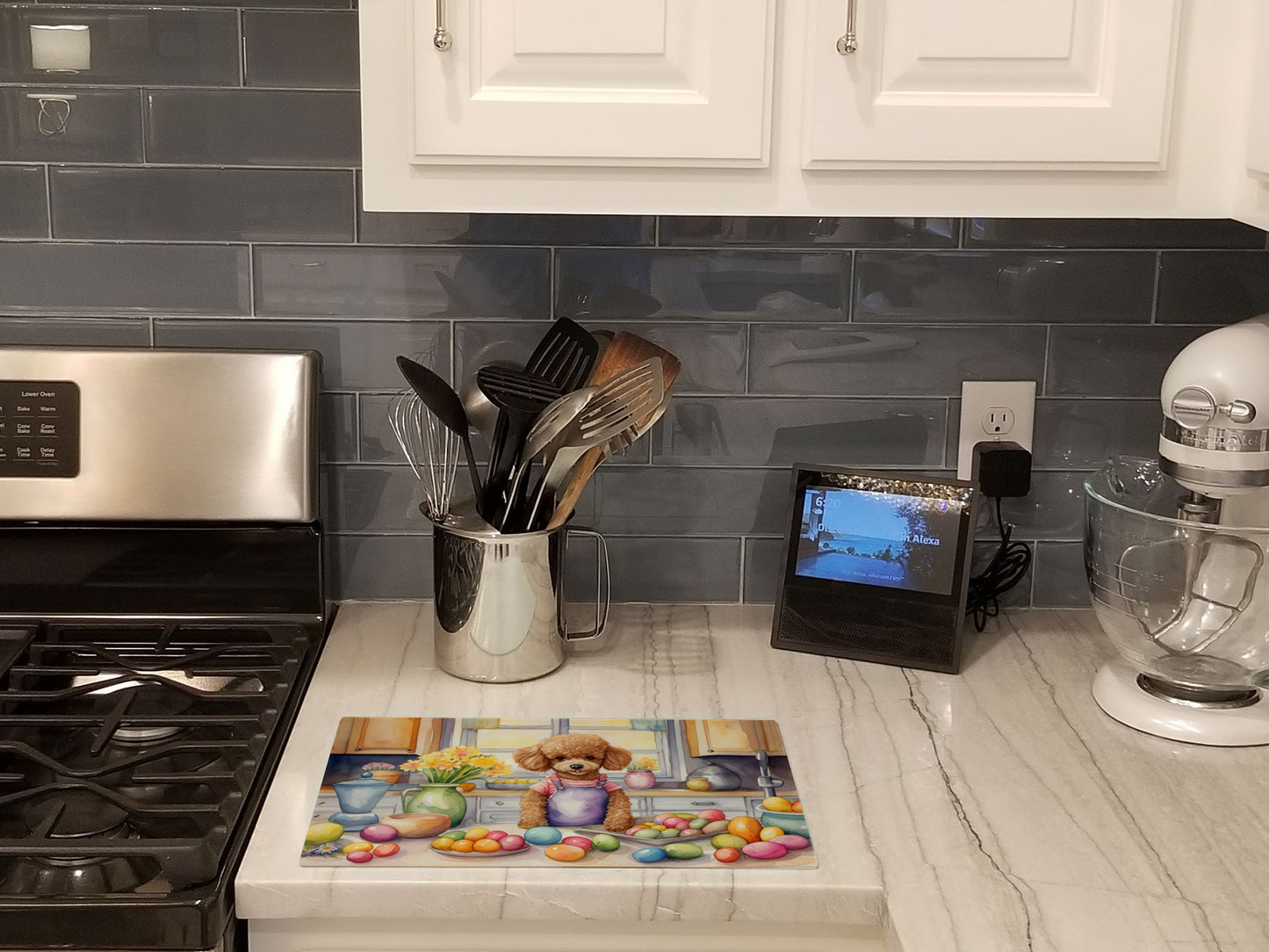 Decorating Easter Poodle Glass Cutting Board