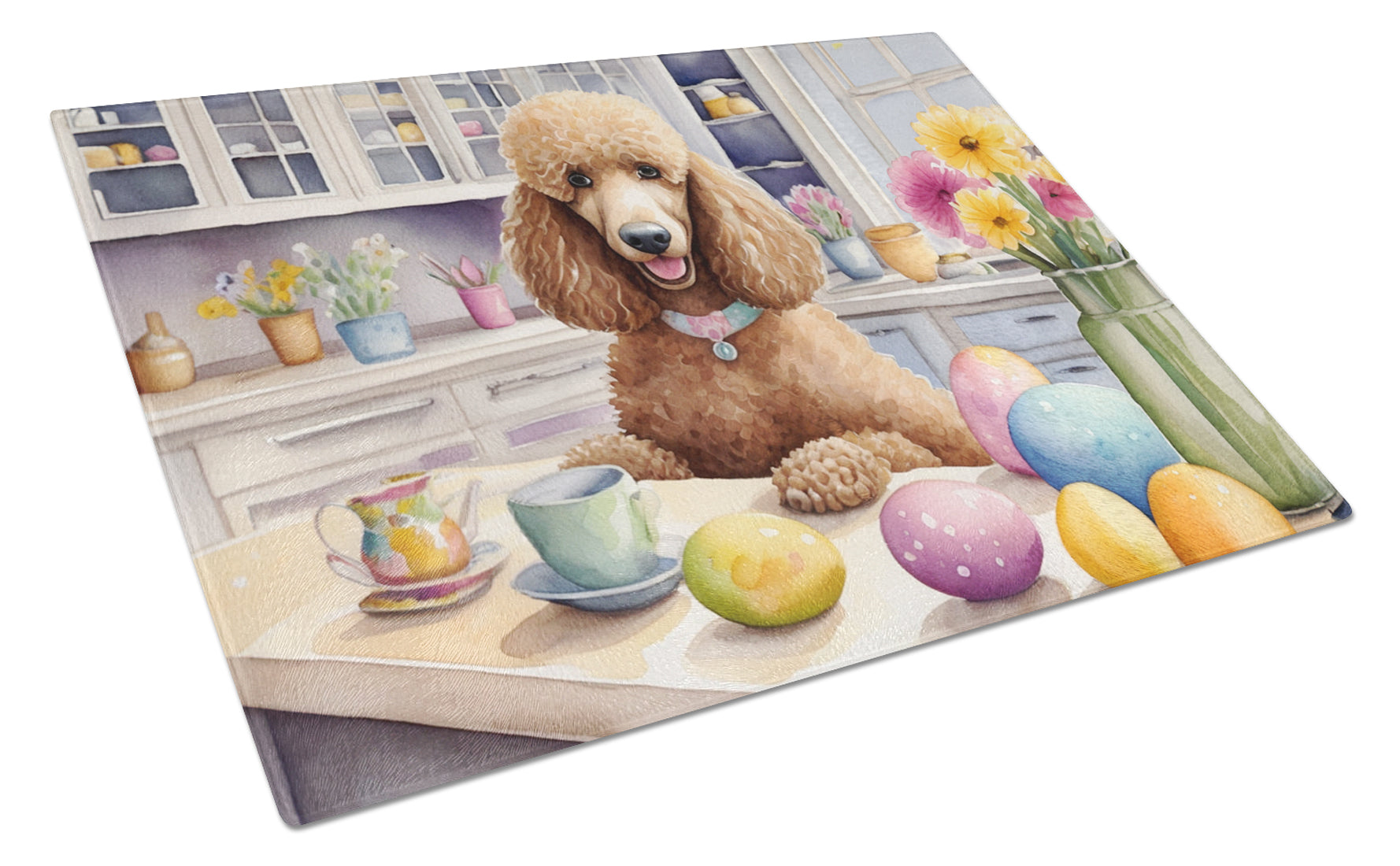 Buy this Decorating Easter Poodle Glass Cutting Board